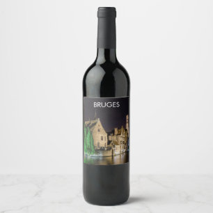 Étiquette Pour Bouteilles De Vin Vieille ville de Bruges et tour du Beffroi