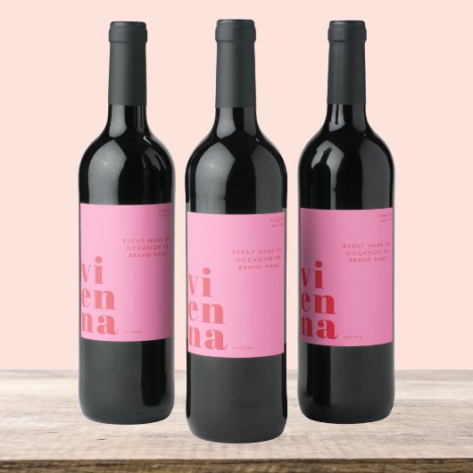 Étiquette Pour Bouteilles De Vin Vienna Austria red pink typography