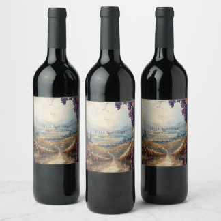 Étiquette Pour Bouteilles De Vin Vignoble italien Paysage rustique