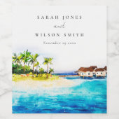 Étiquette Pour Bouteilles De Vin Villa Tropical Overwater Seascape Beach Mariage (Étiquettes simples)