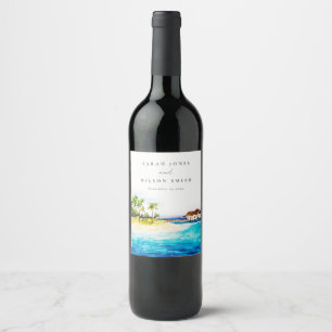 Étiquette Pour Bouteilles De Vin Villa Tropical Overwater Seascape Beach Mariage