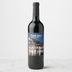 Étiquette Pour Bouteilles De Vin Ville croate bleue élégante la nuit