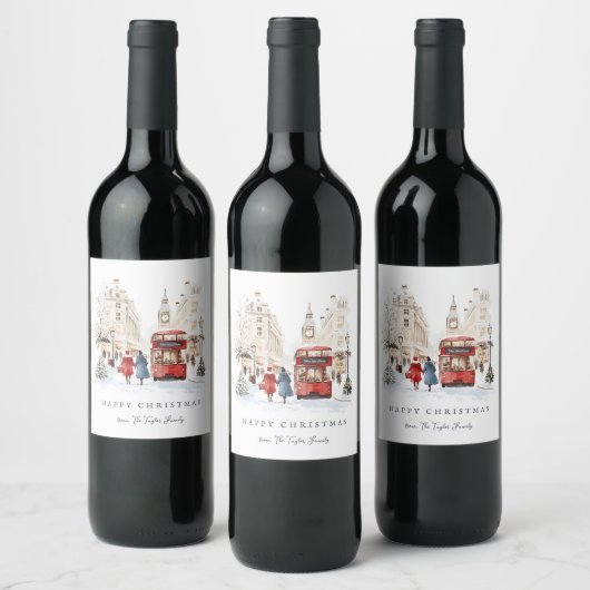 Étiquette Pour Bouteilles De Vin Ville de Noël à Londres (Bouteilles)