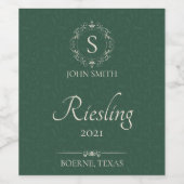 Étiquette Pour Bouteilles De Vin Vin artisanal vert Monogrammé (Étiquettes simples)