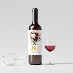 Étiquette Pour Bouteilles De Vin Vin d'anniversaire 80 ans Burgundy Blush Or élégan