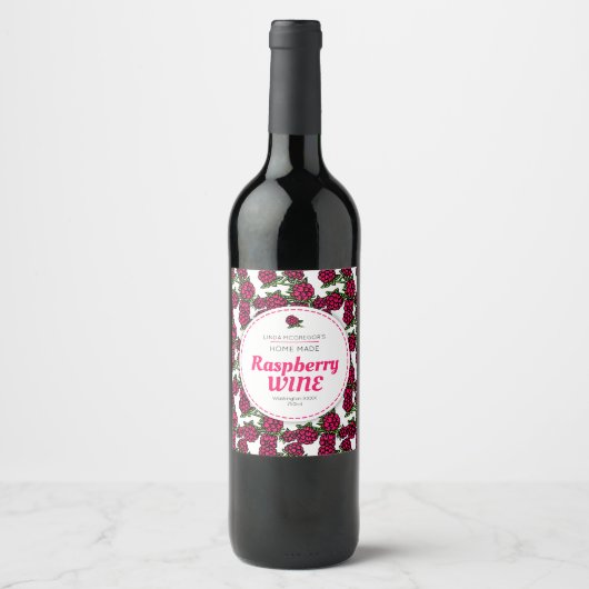 Étiquette Pour Bouteilles De Vin Vin de framboise dessin de framboises (Devant)