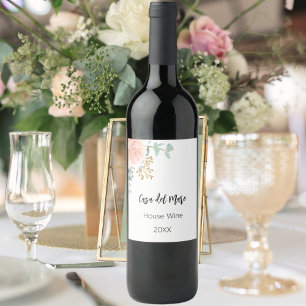 Étiquette Pour Bouteilles De Vin Vin de maison en or rose floral verdure