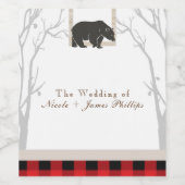 Étiquette Pour Bouteilles De Vin Vin de mariage Rustic Bear & Red Plaid Woods (Étiquettes simples)
