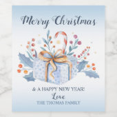 Étiquette Pour Bouteilles De Vin Vin de Noël Bouteille Étiquette bleu présent (Étiquettes simples)