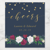 Étiquette Pour Bouteilles De Vin Vin Mariage Bourgogne rouge fleurs (Étiquettes simples)