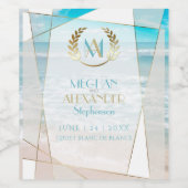 Étiquette Pour Bouteilles De Vin Vin mariage | Plage géométrique Monogramme moderne (Étiquettes simples)