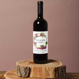 Étiquette Pour Bouteilles De Vin Vins de raisin d'aquarelle Mariage de fleurs de co