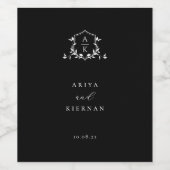 Étiquette Pour Bouteilles De Vin Vins intemporels Monogram Crest Black (Étiquettes simples)