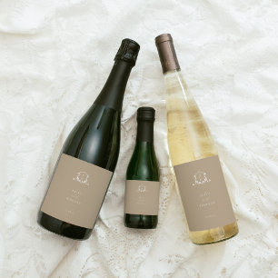 Étiquette Pour Bouteilles De Vin Vins intemporels Monogramme Crest Beige