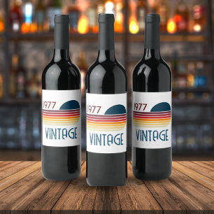 Étiquette Pour Bouteilles De Vin Vintage 1977 Rayure Rétro 50e Anniversaire Soleil