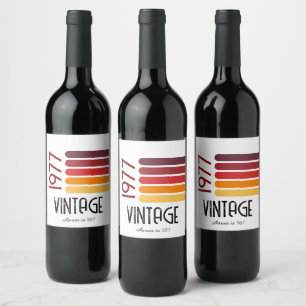Étiquette Pour Bouteilles De Vin Vintage 1977 Rayure Rétro Soleil 50e Anniversaire
