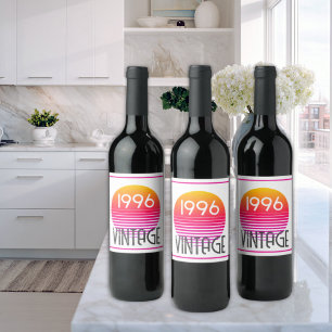 Étiquette Pour Bouteilles De Vin Vintage 1995 Neon Retro Stripe Soleil 30e annivers