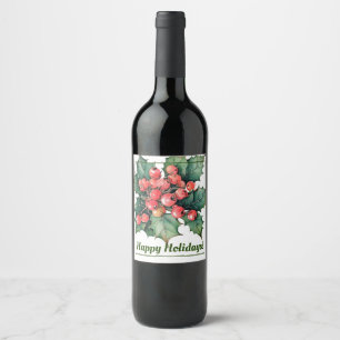 Étiquette Pour Bouteilles De Vin Vintage aquarelle sainte baies feuilles