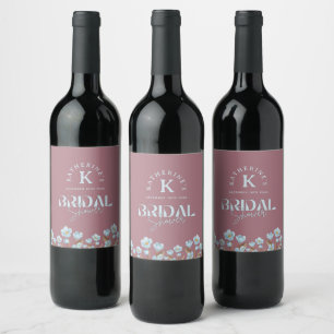 Étiquette Pour Bouteilles De Vin Vintage Blue Fleurs Aquarelle Enterrement de Vie d