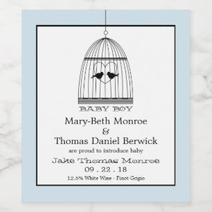Étiquette Pour Bouteilles De Vin Vintage Coeur Birdcage Baby Boy Faire-part
