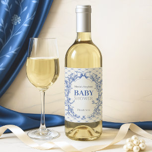 Étiquette Pour Bouteilles De Vin Vintage Coquette Blue Bow floral