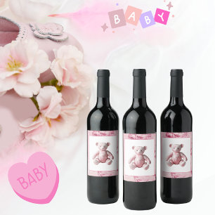 Étiquette Pour Bouteilles De Vin Vintage Elégant Toile Rose Teddy Bear Célébration