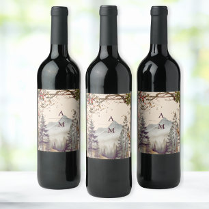 Étiquette Pour Bouteilles De Vin Vintage Forêt de montagne Mariage À feuillage pers