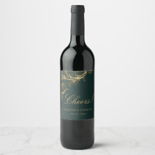 Étiquette Pour Bouteilles De Vin Vintage Green Gold Floral Mariage damassé