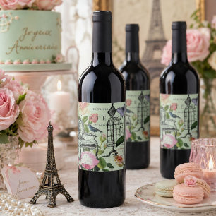 Étiquette Pour Bouteilles De Vin Vintage Mint French Pink Rose Paris Party