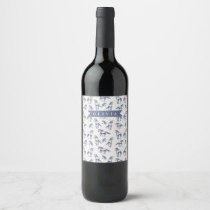 Étiquette Pour Bouteilles De Vin Vintage Personnalisé Cheval Bleu Classique Campagn