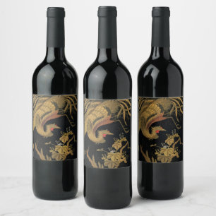 Étiquette Pour Bouteilles De Vin Vintage Phoenix Gold Black Bird japonais