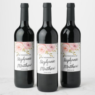 Étiquette Pour Bouteilles De Vin Vintage rose pâle Roses Mariages