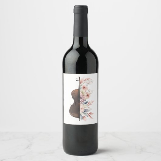Étiquette Pour Bouteilles De Vin Violon aux fleurs. (Devant)
