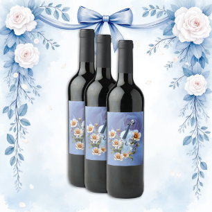 Étiquette Pour Bouteilles De Vin Violon blanc aux fleurs - Musique élégante & Natur
