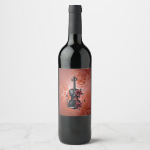 Étiquette Pour Bouteilles De Vin Violon noir gothique aux roses rouges