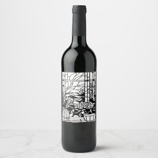 Étiquette Pour Bouteilles De Vin Vitrail de jardin (Devant)