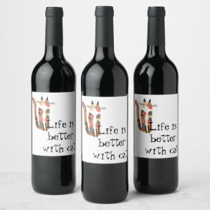 Étiquette Pour Bouteilles De Vin Vivre mieux avec le chat
