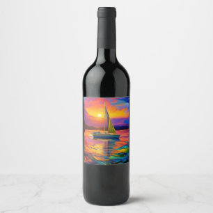 Étiquette Pour Bouteilles De Vin Voilier coloré AI ART