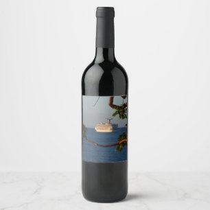 Étiquette Pour Bouteilles De Vin Voilier vers le coucher du soleil I Vacances de cr