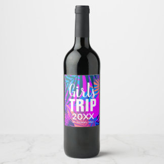 Étiquette Pour Bouteilles De Vin Voyage de filles tropicales avec Couronne, Année &