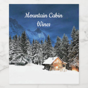 Étiquette Pour Bouteilles De Vin Vue de la montagne Cabine rustique