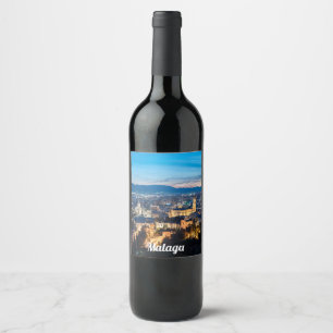 Étiquette Pour Bouteilles De Vin Vue nocturne de la cathédrale de Malaga à Malaga, 