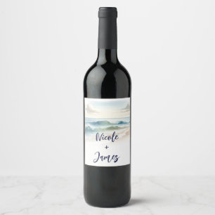 Étiquette Pour Bouteilles De Vin Watercolor Beach Waves Rustic Coastal Mariage