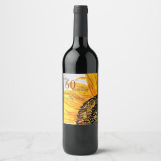Étiquette Pour Bouteilles De Vin Watercolor Floral Tournesol fête d'anniversaire
