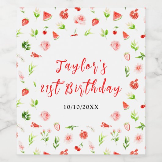 Étiquette Pour Bouteilles De Vin Watermelon and Pomegranate Birthday (Étiquettes simples)