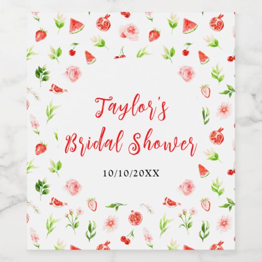 Étiquette Pour Bouteilles De Vin Watermelon and Pomegranate Bridal Shower (Étiquettes simples)