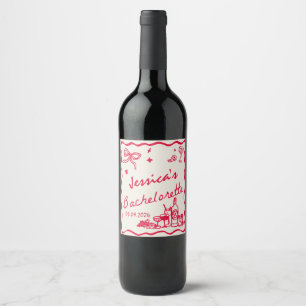 Étiquette Pour Bouteilles De Vin Week-end de célibataire de cocktail rouge fantaisi