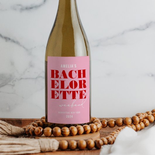 Étiquette Pour Bouteilles De Vin Week-end de célibataire rose et rouge gras