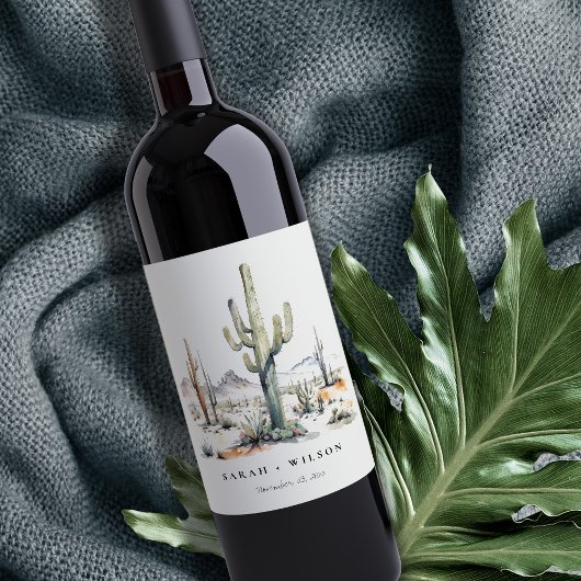 Étiquette Pour Bouteilles De Vin Western Boho Cactus Mariage du paysage du désert