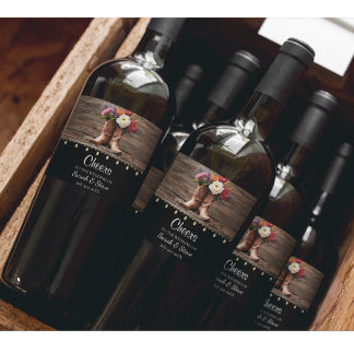 Étiquette Pour Bouteilles De Vin Western Cowboy Boots Floral Mariage élégant